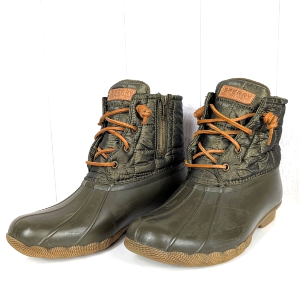 Sperry Duck Boots Women's Size 9 Green Top Siders with Leather Laces Waterproof